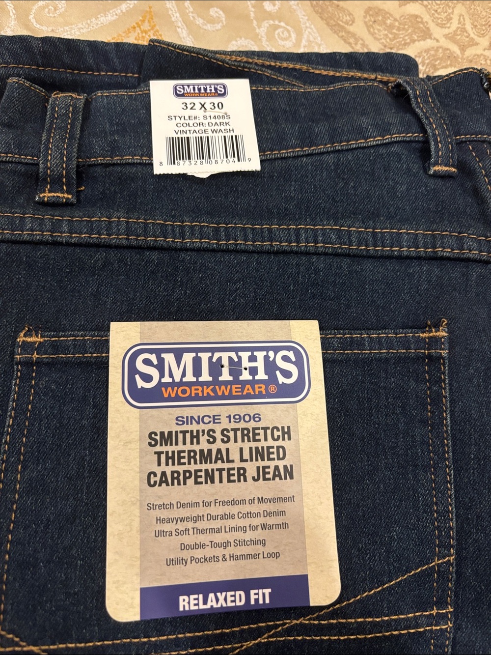 SMITH Dark Vintage Wash Denim Carpenter Jeans with Contrast Stitching